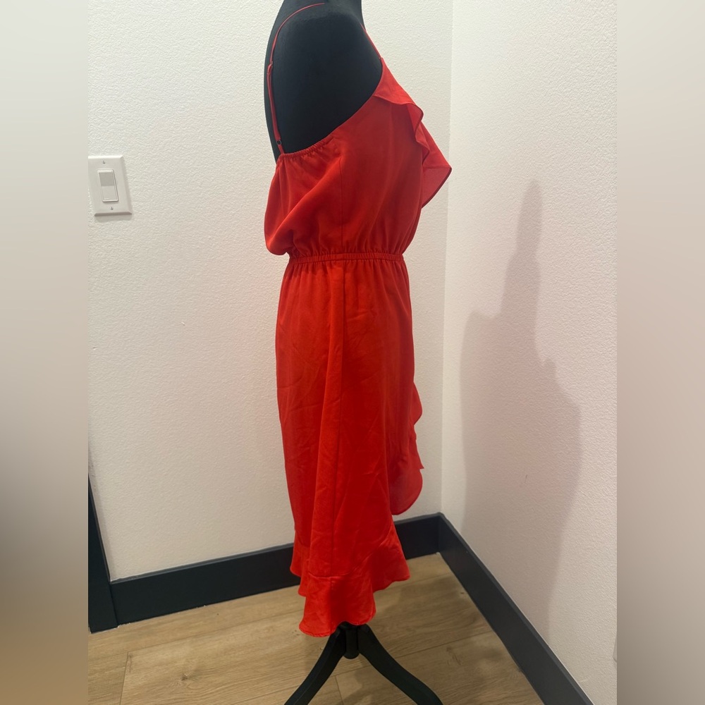 Bebe Small Red Ruffle Wrap Mini Dress - Picture 3 of 6